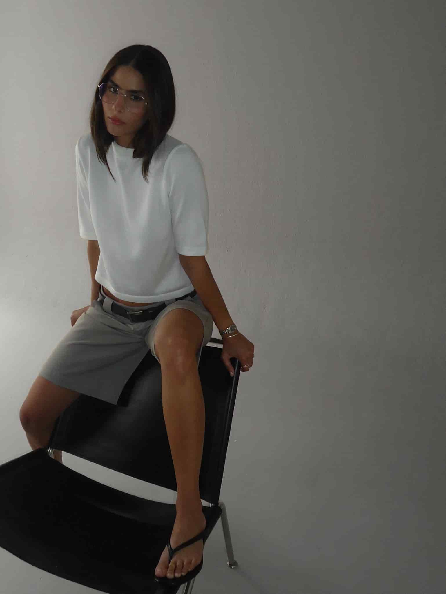 TALL COLLAR KNIT T-SHIRT - VANILLA - miniatura 6