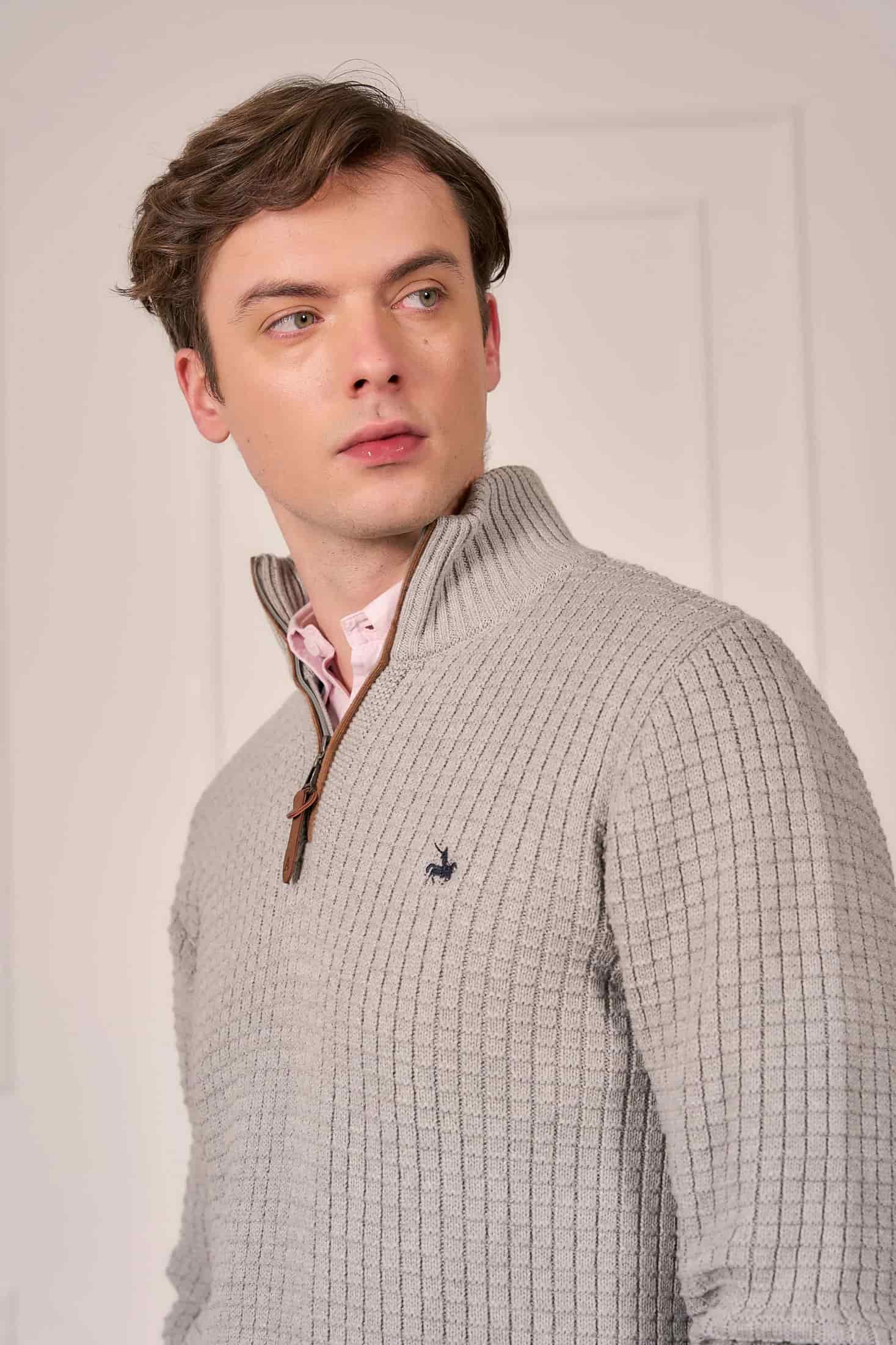Suéter Halfzip Waffle Hombre Gris Claro - miniatura 4