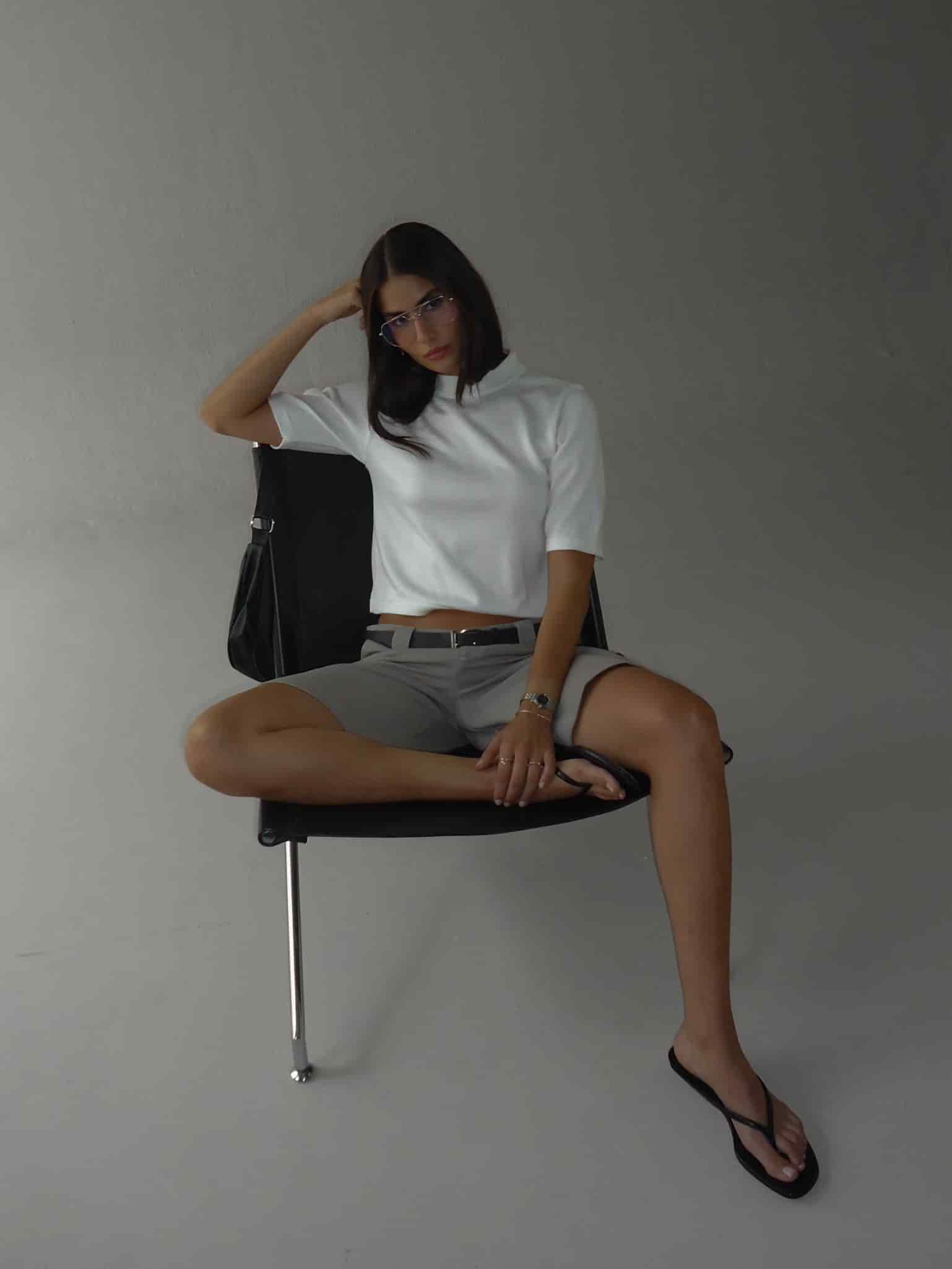 TALL COLLAR KNIT T-SHIRT - VANILLA - miniatura 2
