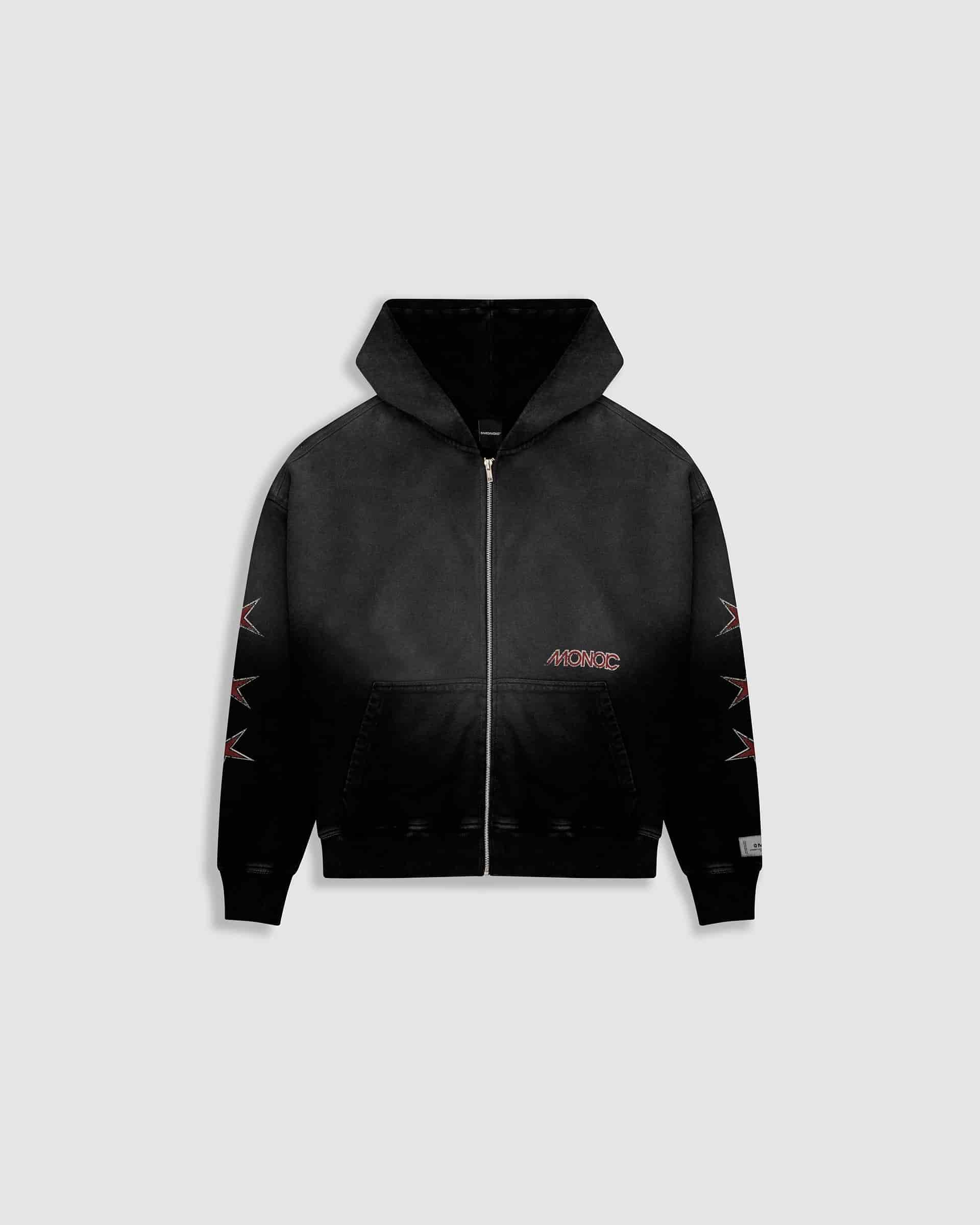 Zip Hoodie Monoic Records - Negro Desgastado - miniatura 1