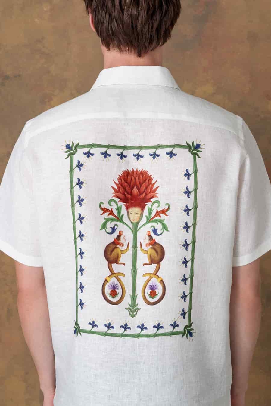 Men's linen shirt bowling spina white - miniatura 3