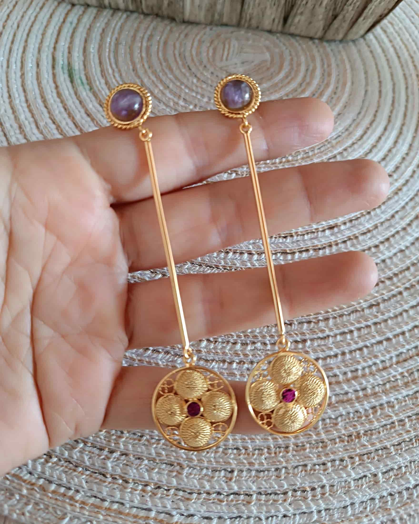 Aretes largos filigrana y amatista Atanasia - miniatura 3