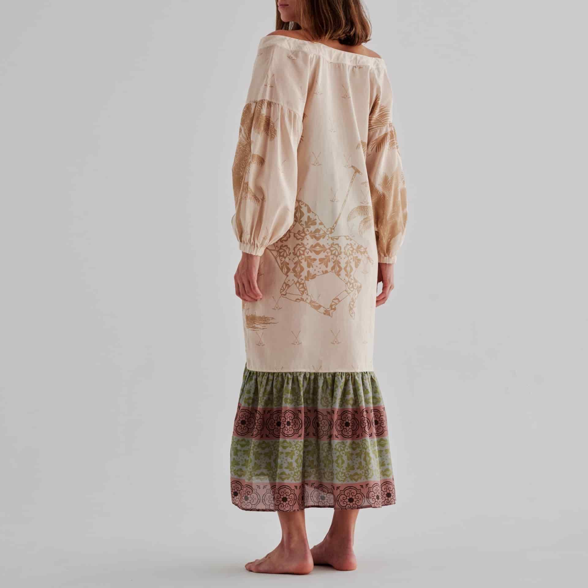 Chiapas Cotton-Silk Midi Dress / Ivory Palms - miniatura 3