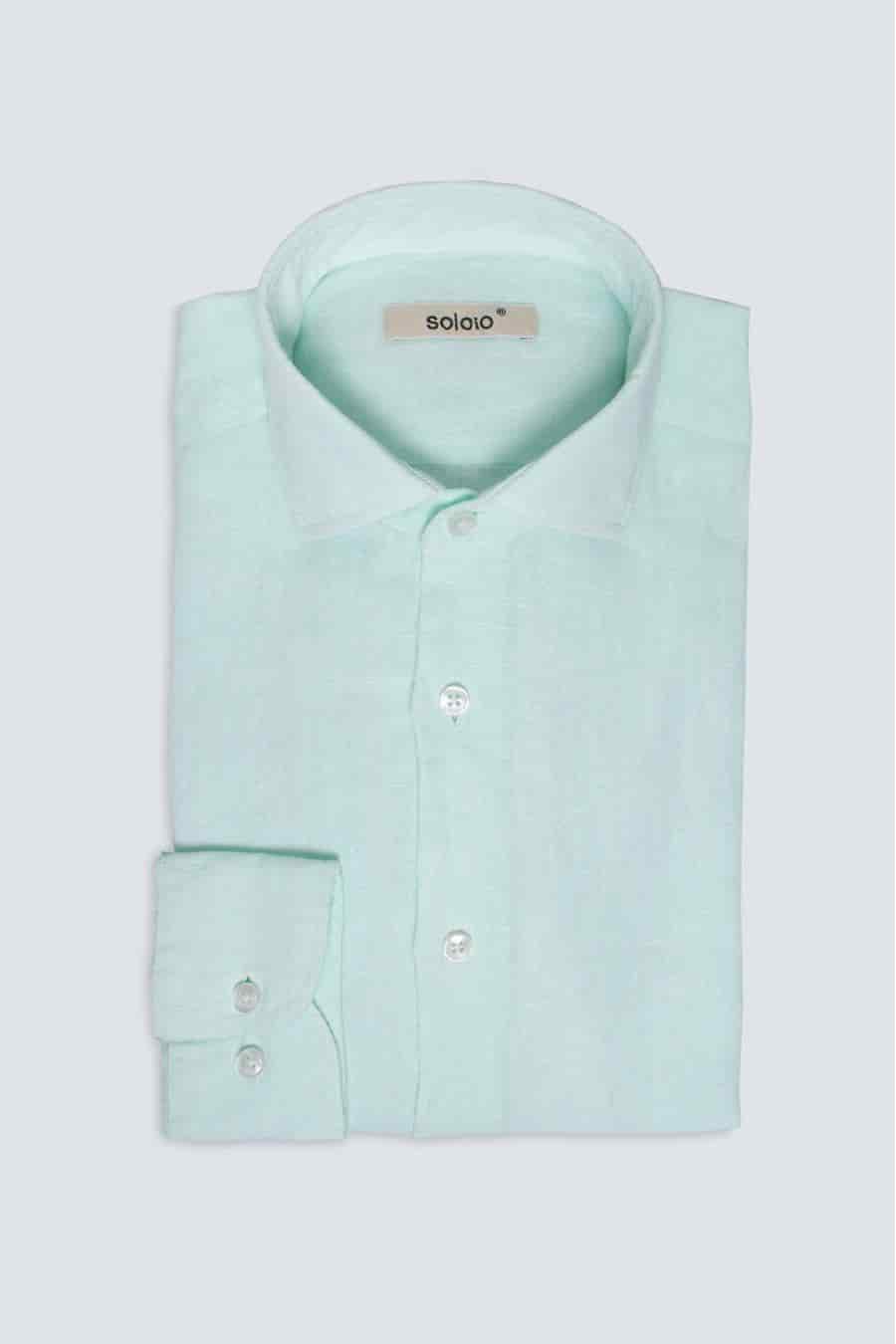Men's linen shirt light turquoise - miniatura 6