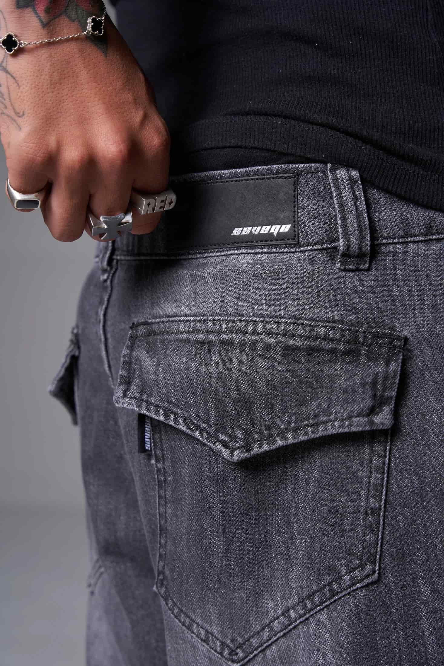 JEANS BAGGY 8 BOLSILLOS PARCHE GRIS OSCURO - miniatura 6