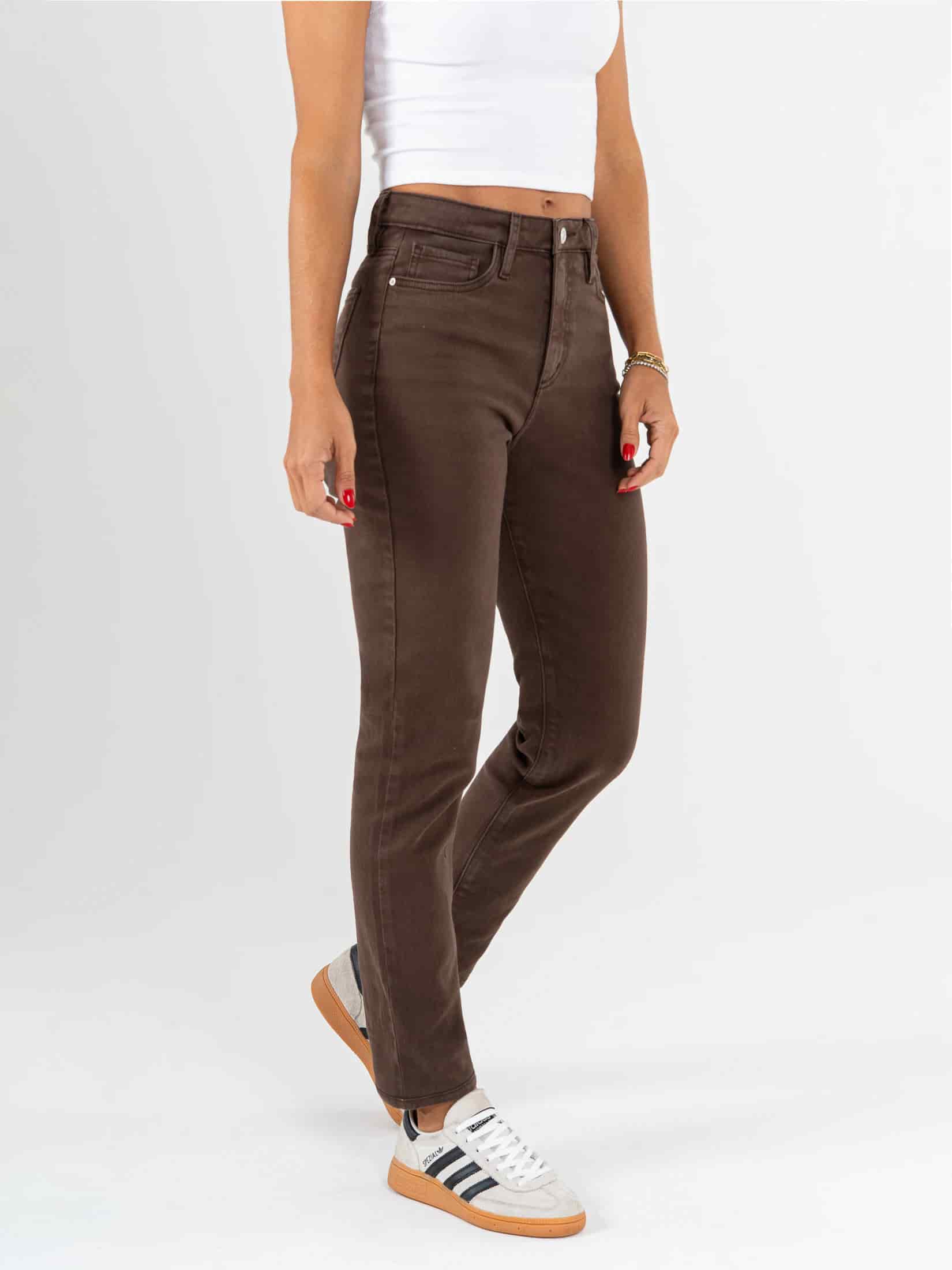 Ref: 069850 Pantalón mom fit stretch, tiro alto, tono café. - miniatura 3