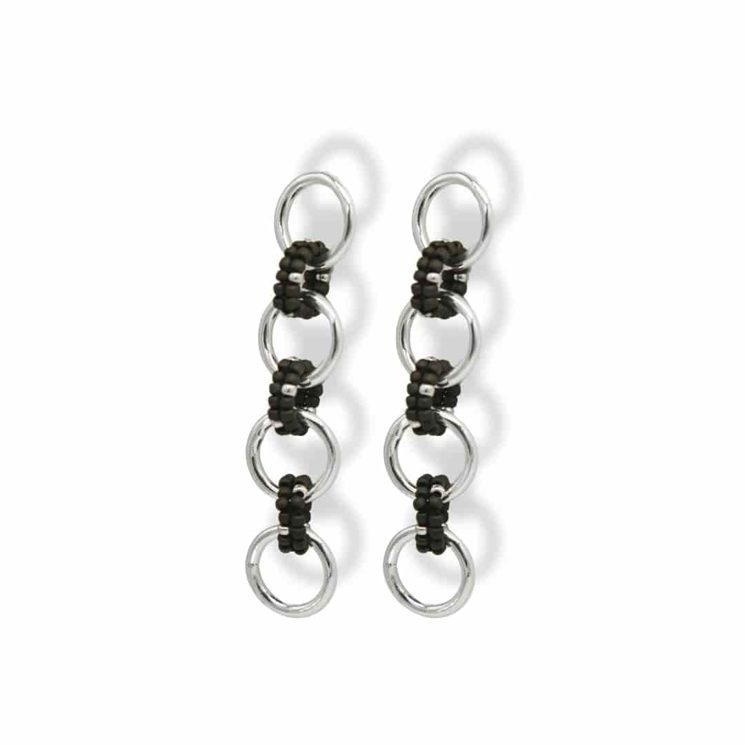 Aretes entrelazados tejidos largos verde oscuro plata - miniatura 1