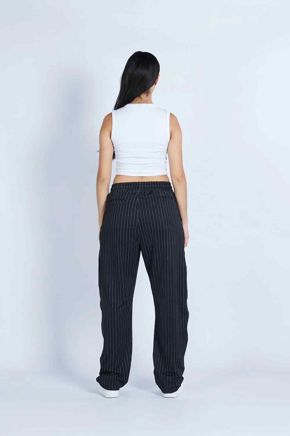 Pantalón jogger balloon raya tiza con prenses Negro - miniatura 7