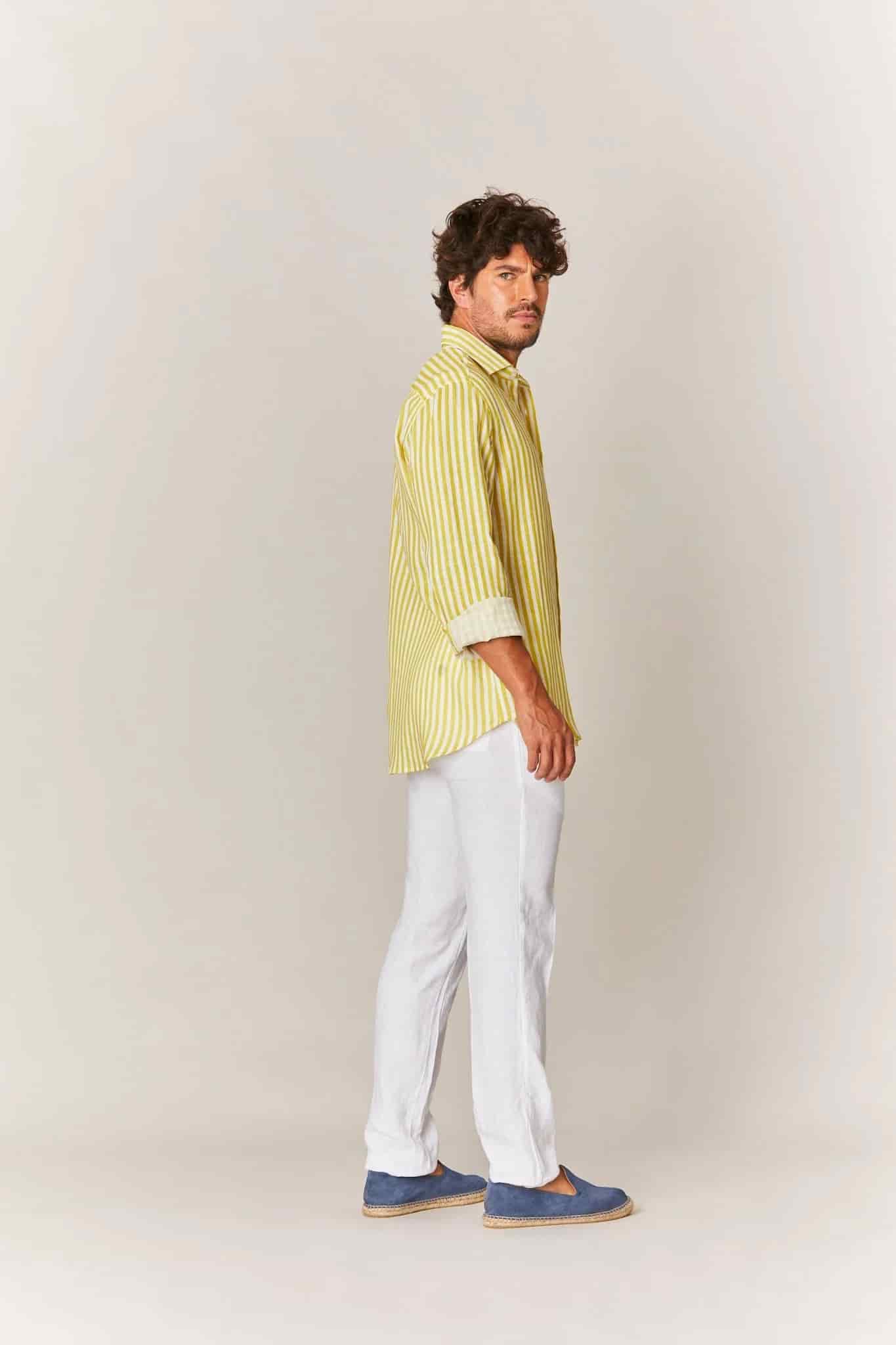 Men's linen shirt yellow striped - miniatura 11
