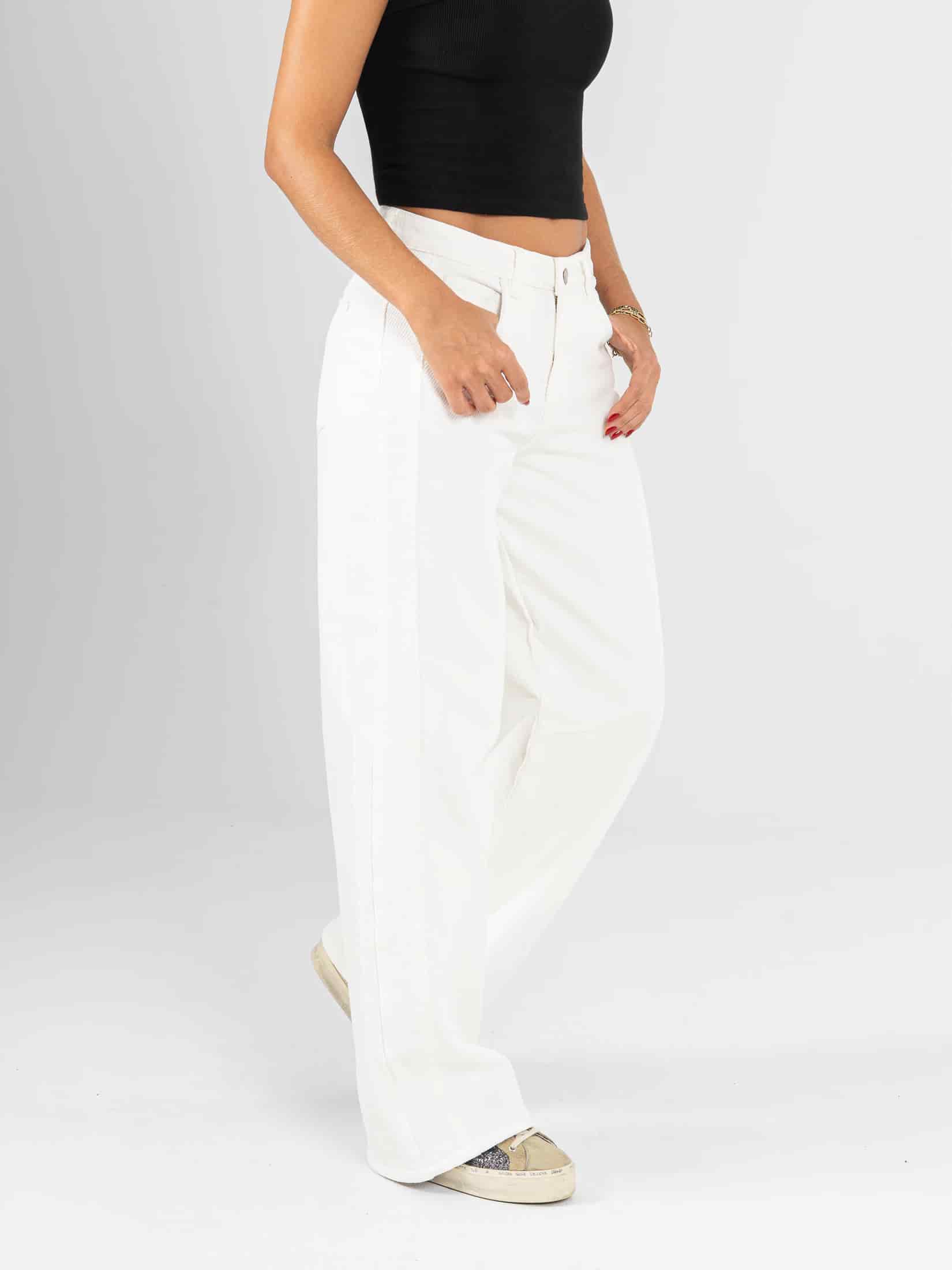 Ref: 0620361 Pantalón wide leg, rígido, tiro alto, tono ivory - miniatura 2