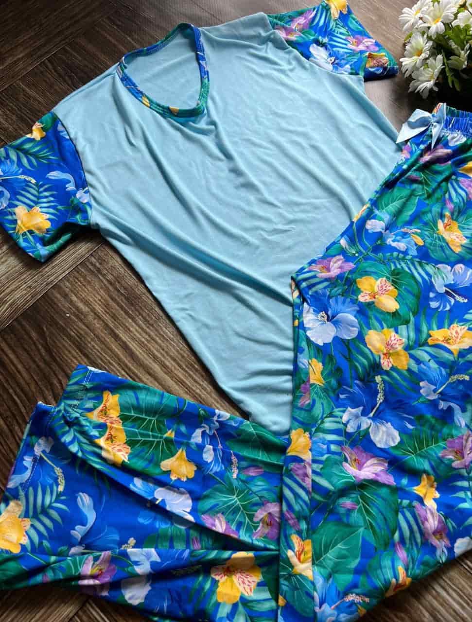 Pijama Pantalón flores azul - miniatura 3