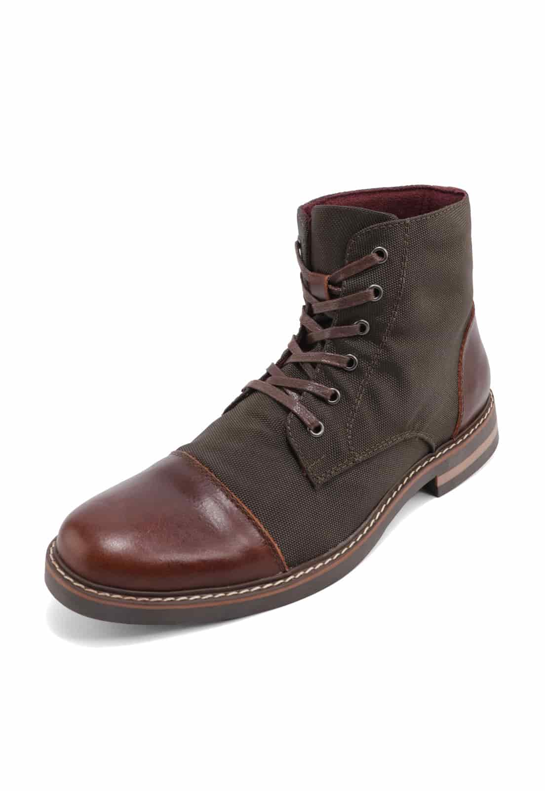 Botas cafés oscuro en lona y cuero. - miniatura 1
