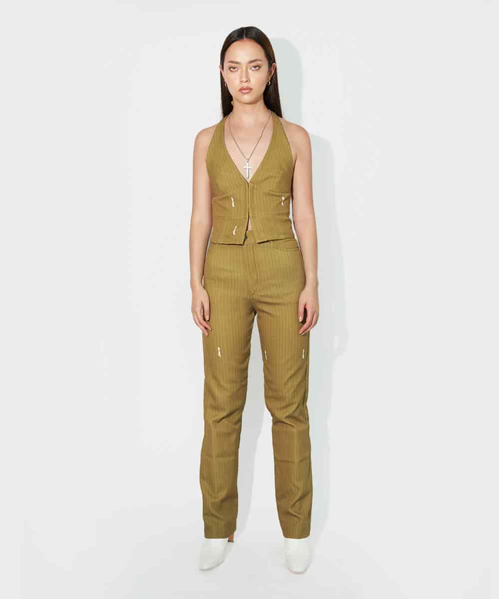 Halter Vest In Green Pinstripe - miniatura 3