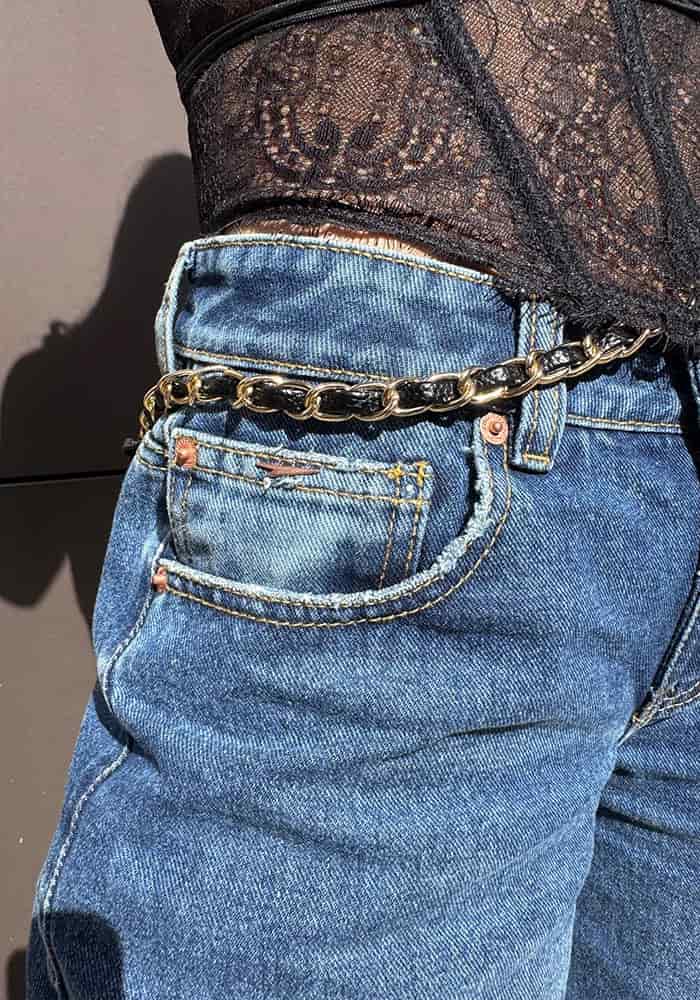Jean Rígido Wide Leg Baggy para Mujer Tono Azul Medio Oscuro Tiro Bajo - miniatura 5
