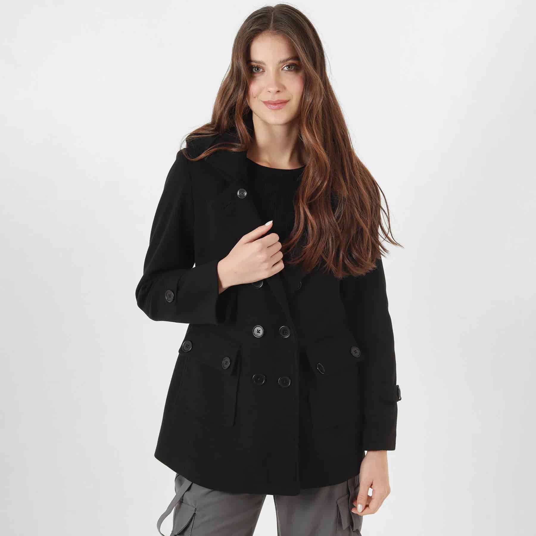 Chaqueta abrigo trench cruzado cuello solapa con capucha - miniatura 22