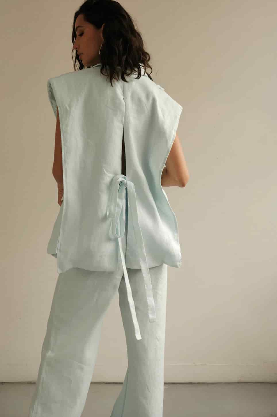 Blazer Vest Sera de lino | Azul claro - miniatura 5