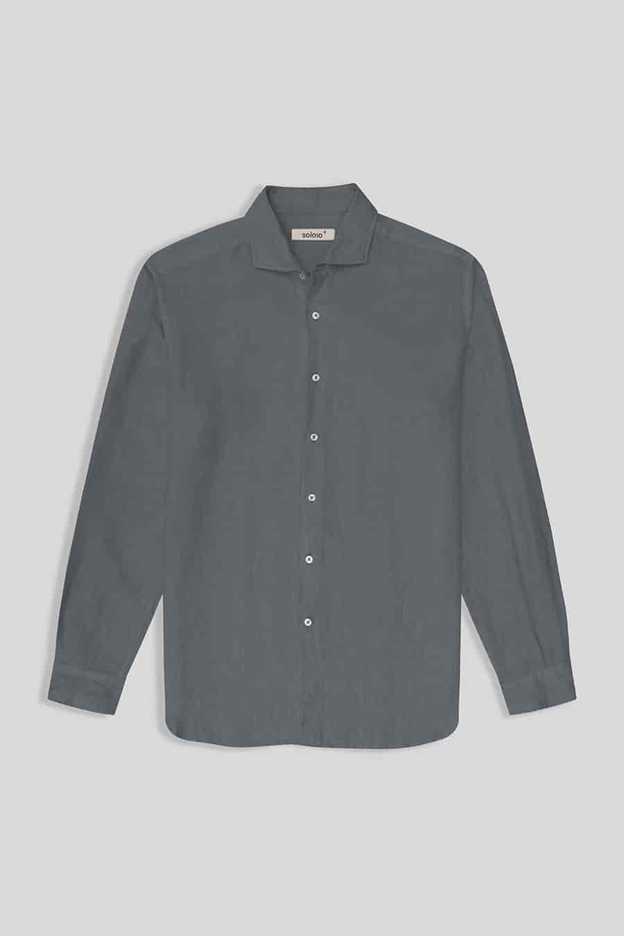 Men's linen shirt grey basic - miniatura 1