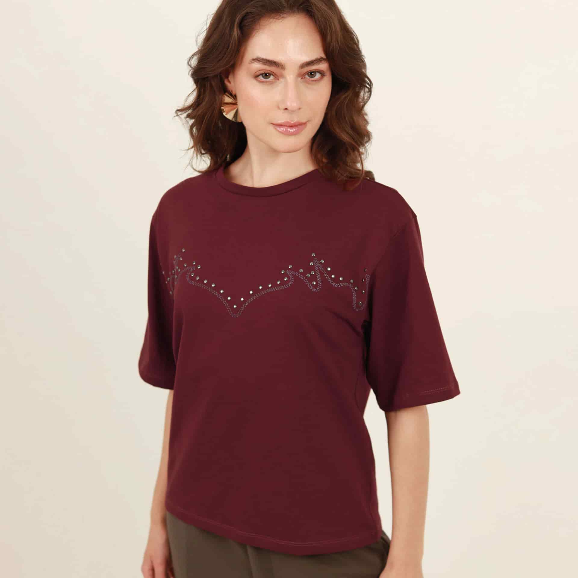 Camiseta cuello redondo manga corta estampado con lentejuelas - miniatura 1