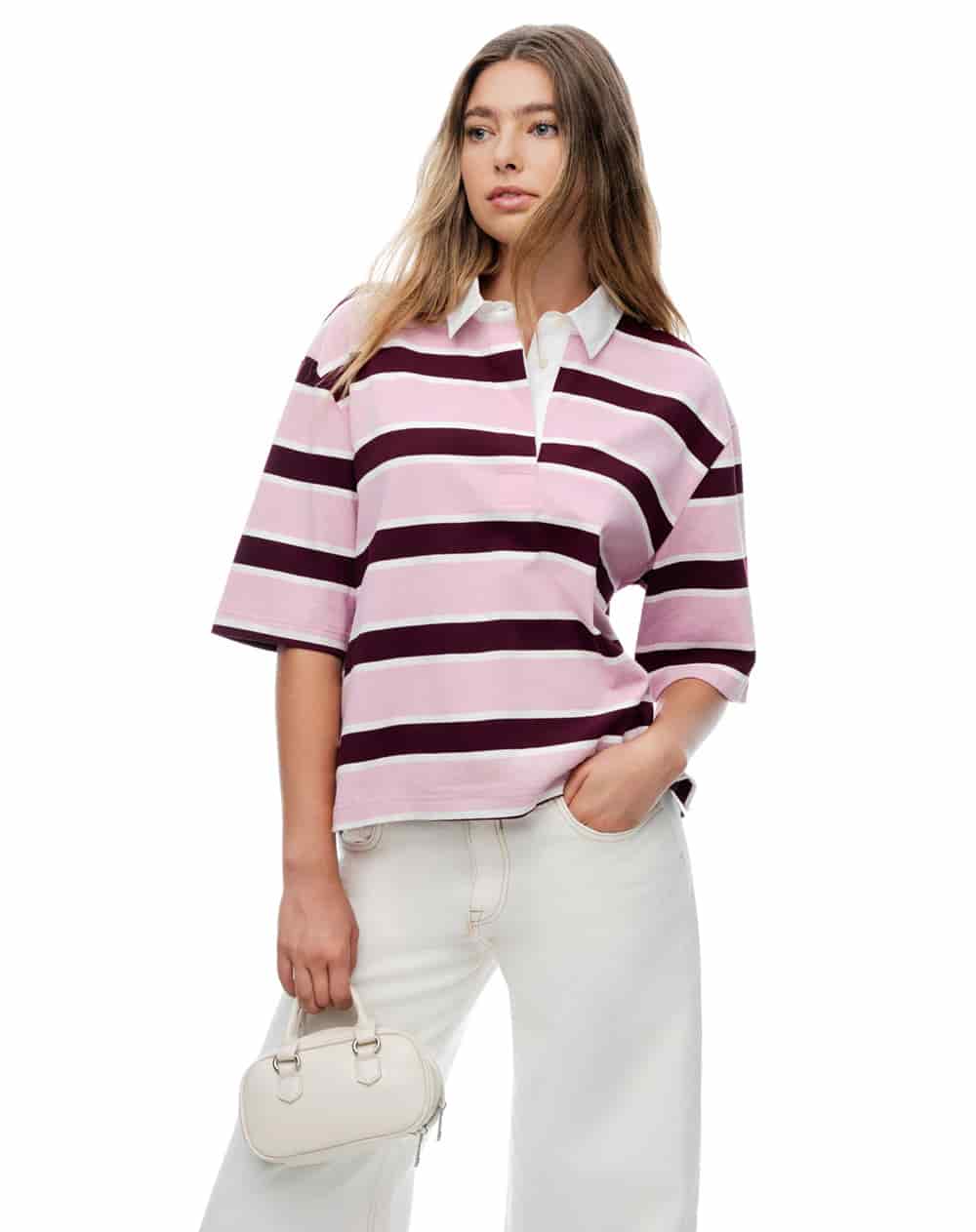 Polo manga corta oversize algodón rayas mujer - miniatura 1