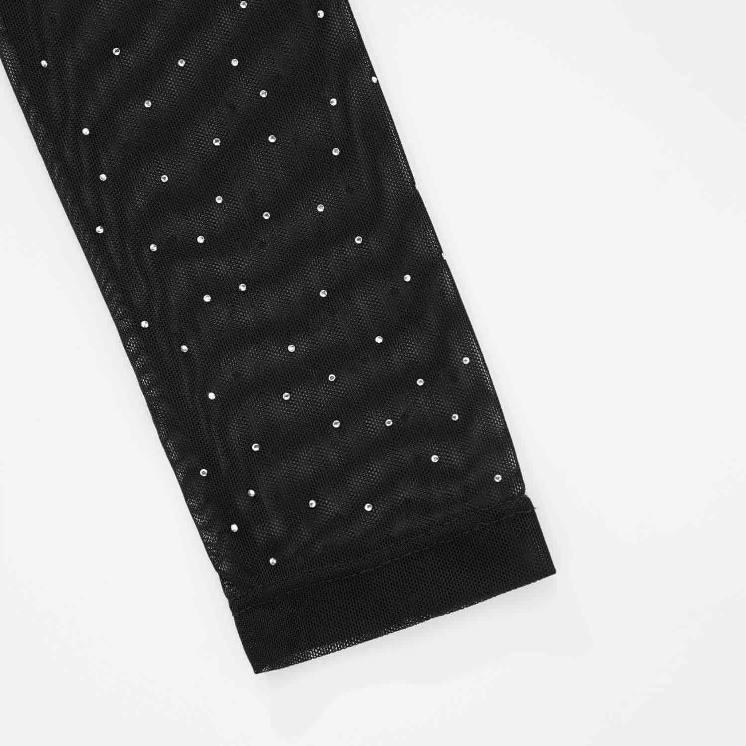 Mesh Rhinestone LS Crop Top - Black - miniatura 7