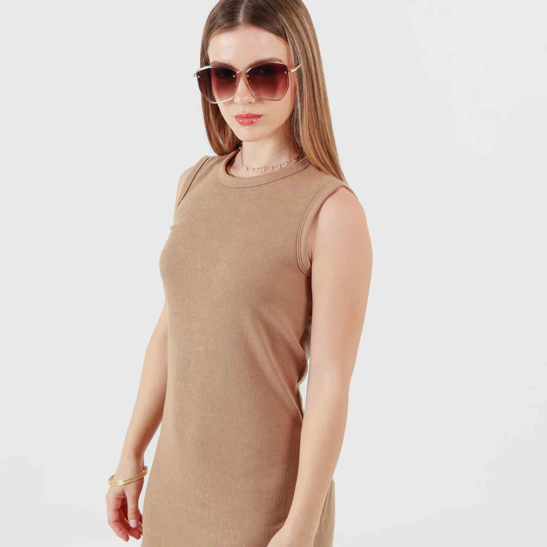Vestido largo tejido cuello redondo evasé - miniatura 4