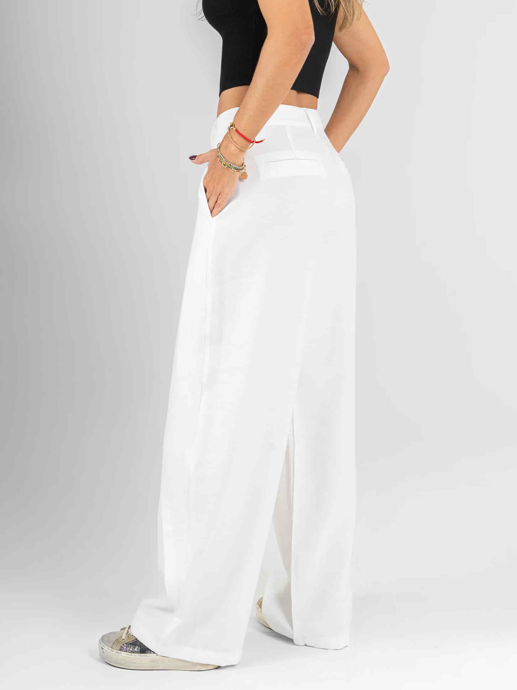 Ref: 0620550 Pantalón wide leg, tejido plano liviano, tiro alto, detalle delantero, tono ivory - miniatura 3
