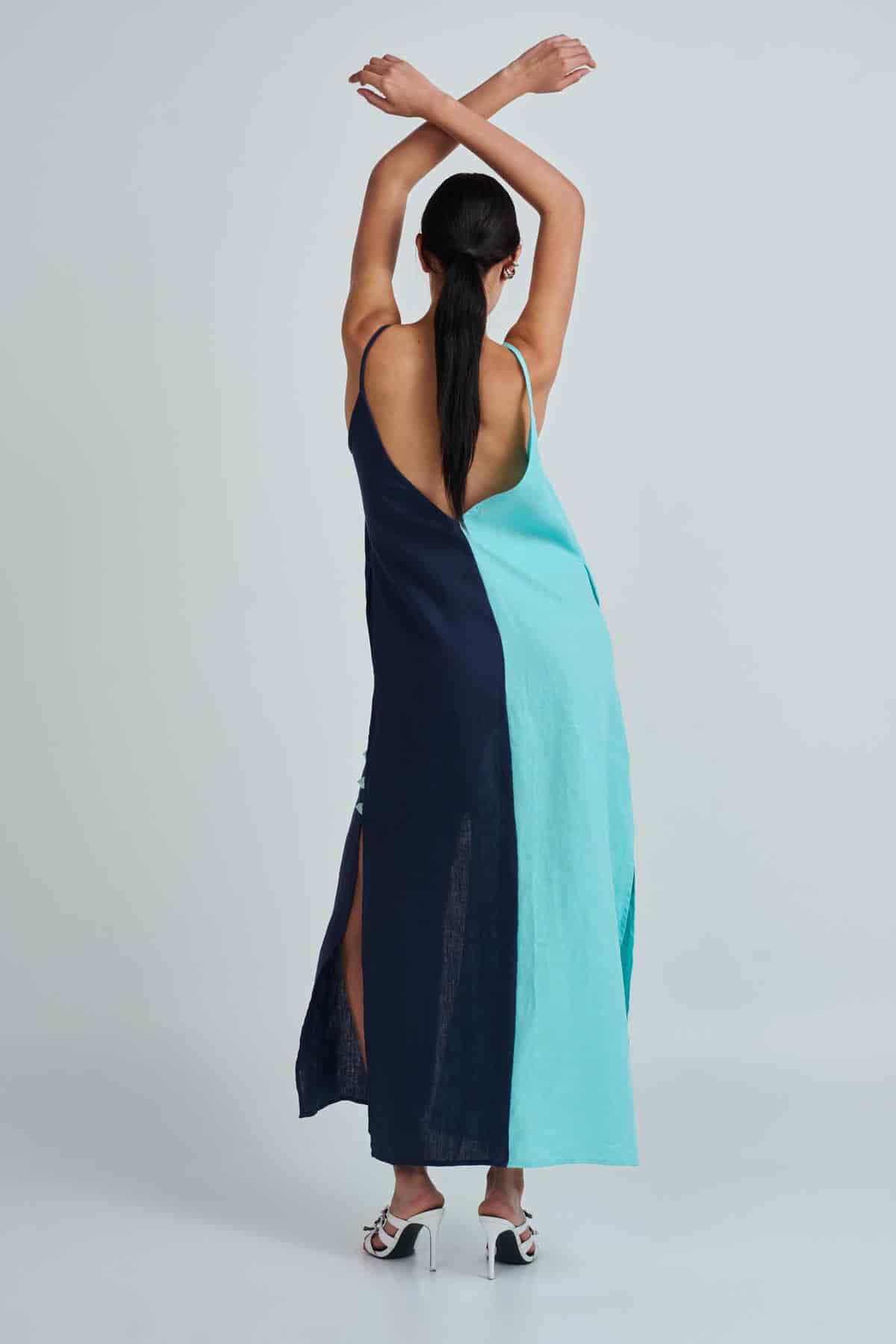 YANNA DRESS AQUA/NAVY - miniatura 1