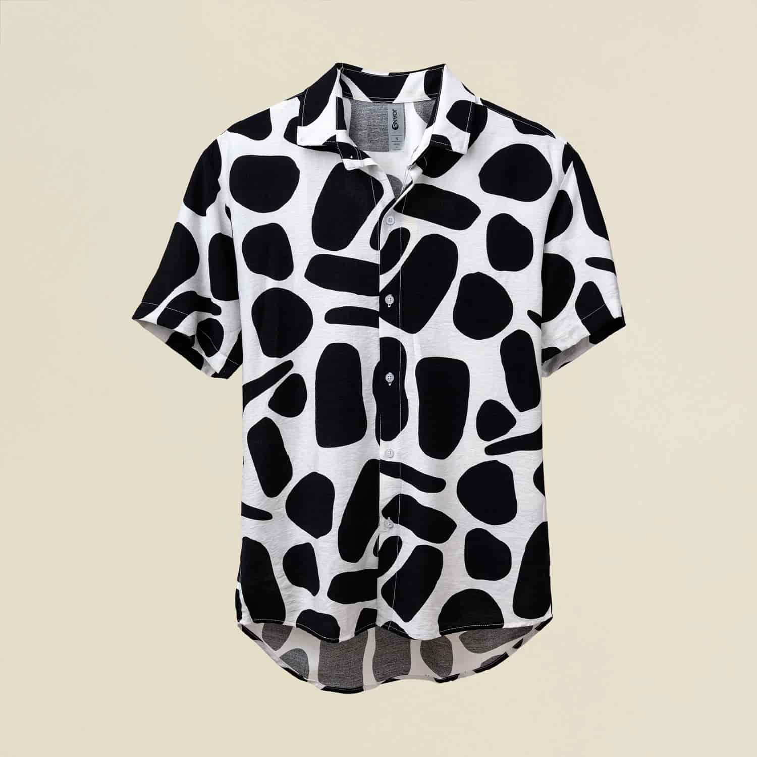 Camisa Cuello Clasico Estampada Blanco/Negro JO021 - miniatura 2
