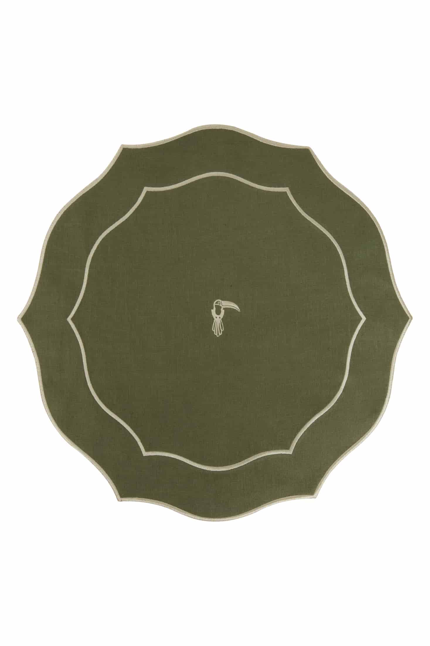 JDD Tucan Linen Placemat / Green - Ivory - miniatura 1