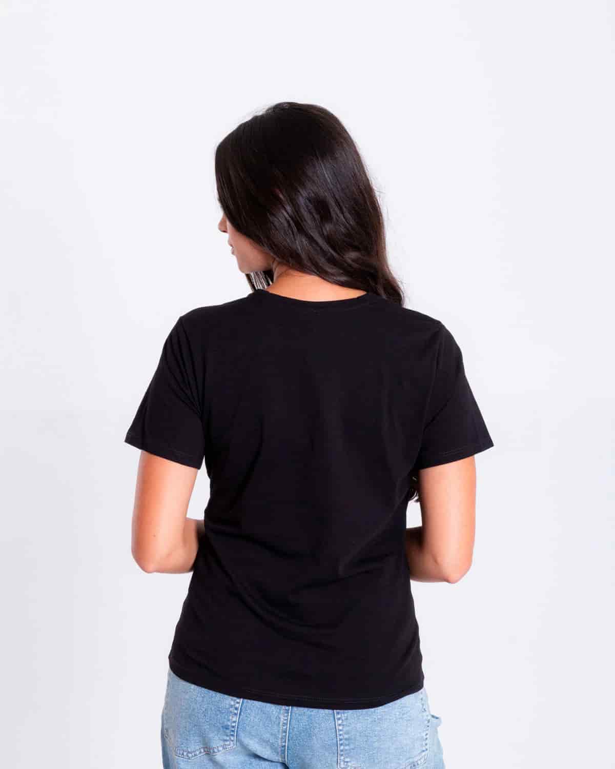 Camiseta negra estampado frontal para mujer - miniatura 3