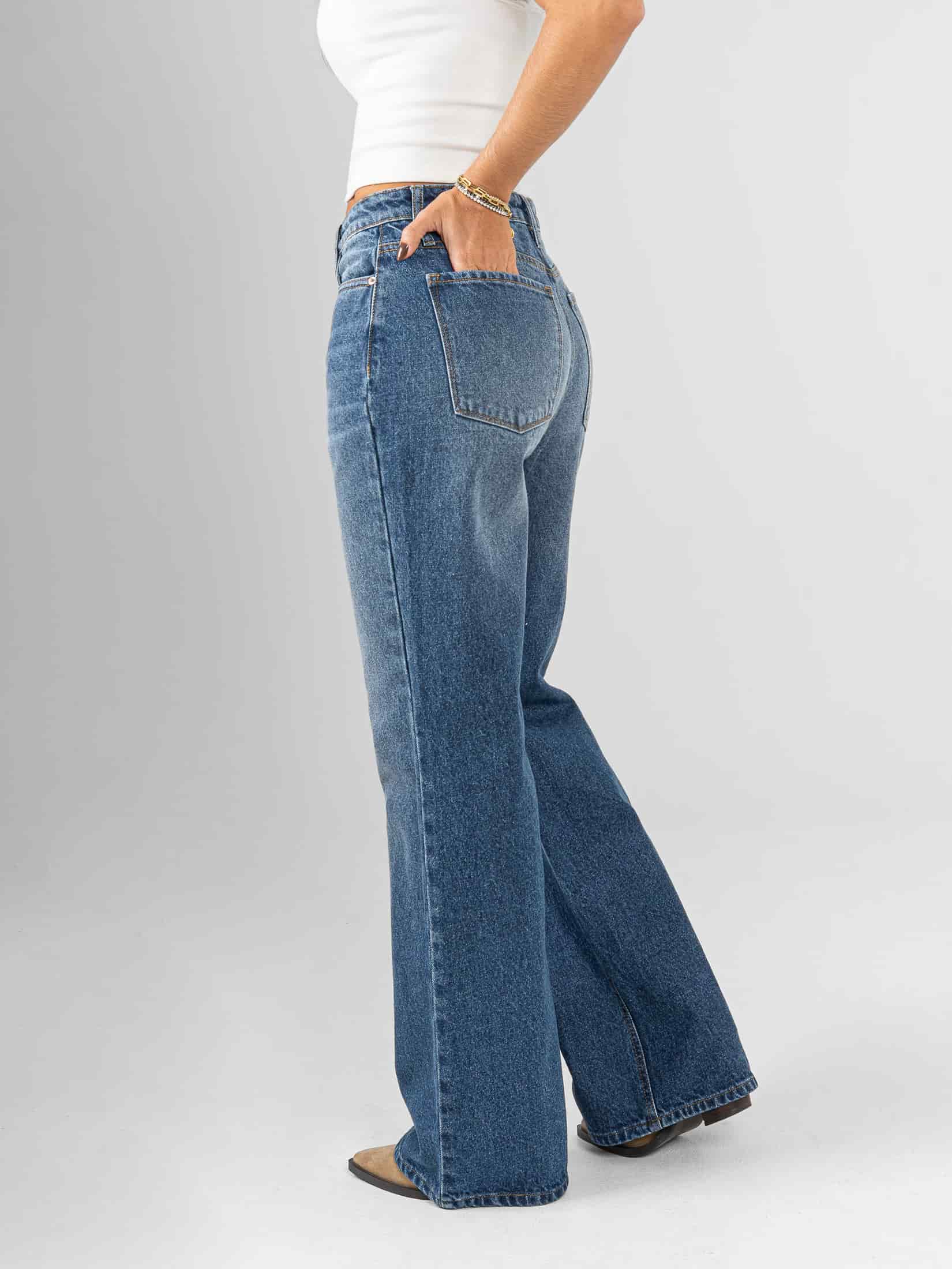 Ref: 066426 Jean mom flare, rígido, tiro alto, tono azul oscuro - miniatura 2