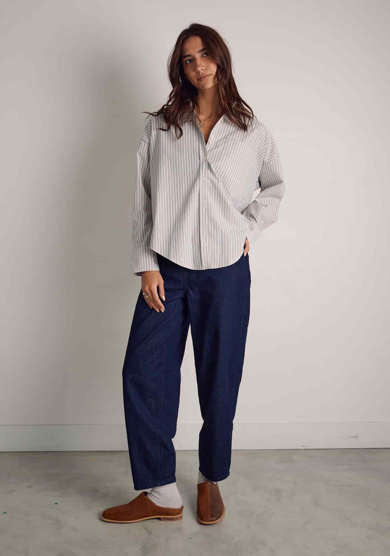 Camisa Antonella Rayas Marfil - Azul - miniatura 3