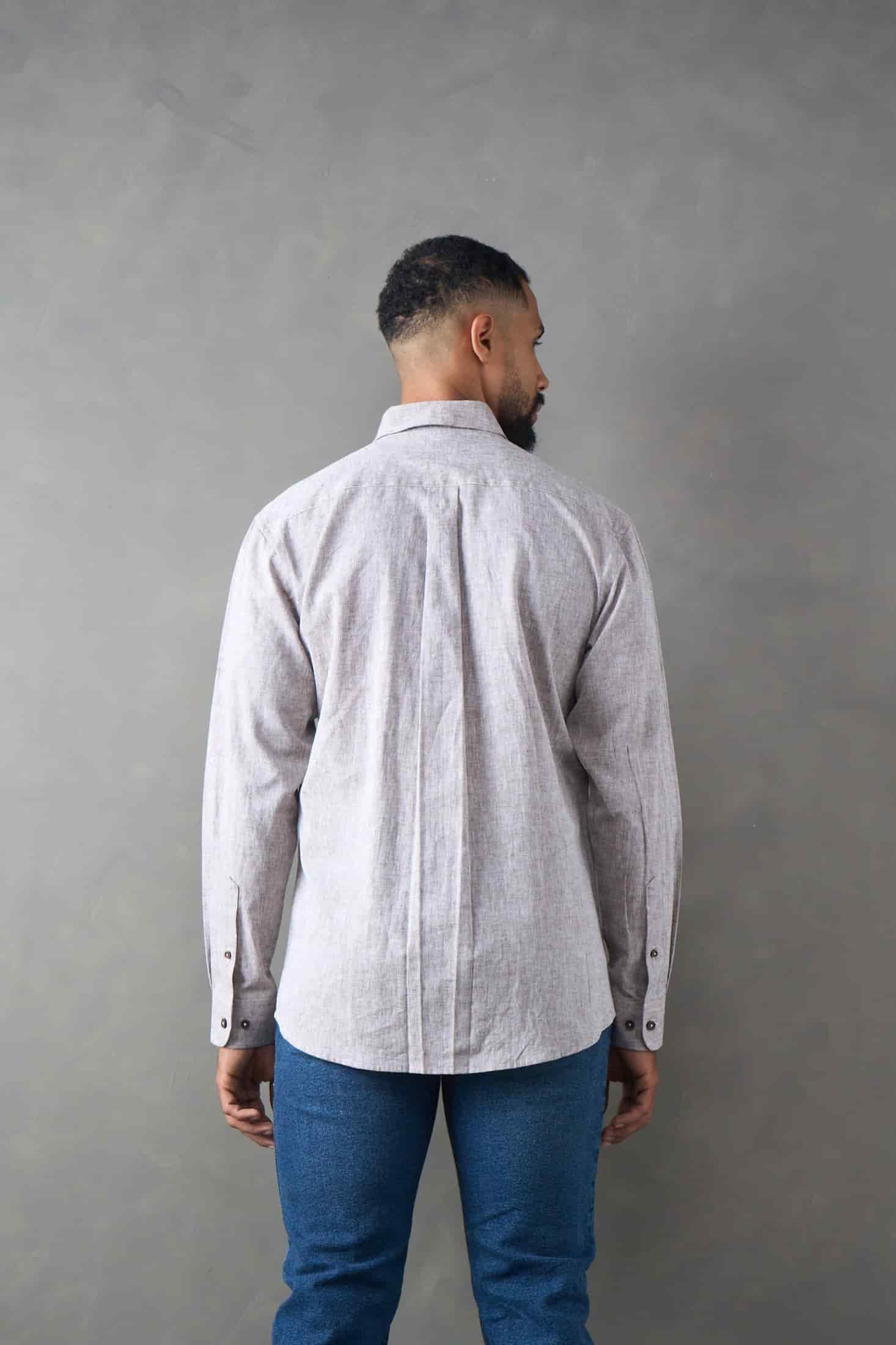 Camisa manga larga regular fit café Lino / Algodón - miniatura 2