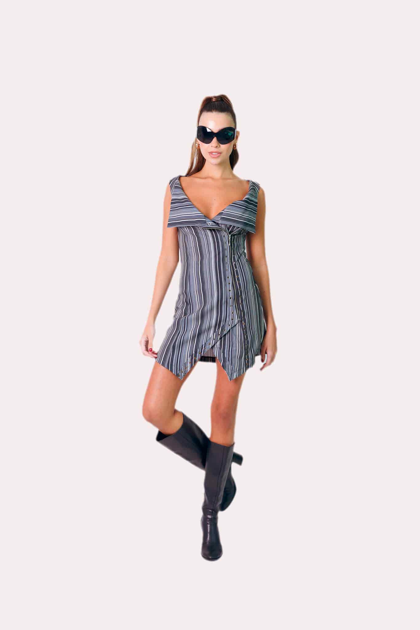 Noir Stripe Mini Dress - miniatura 1