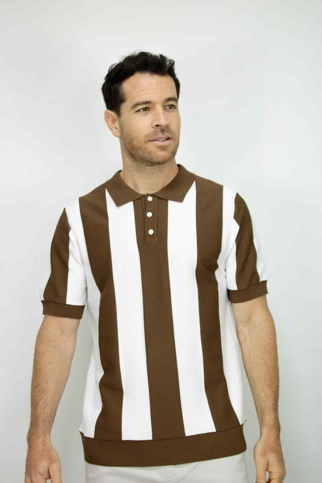 POLO TEJIDA RAYAS CAFE PARA HOMBRE - miniatura 1