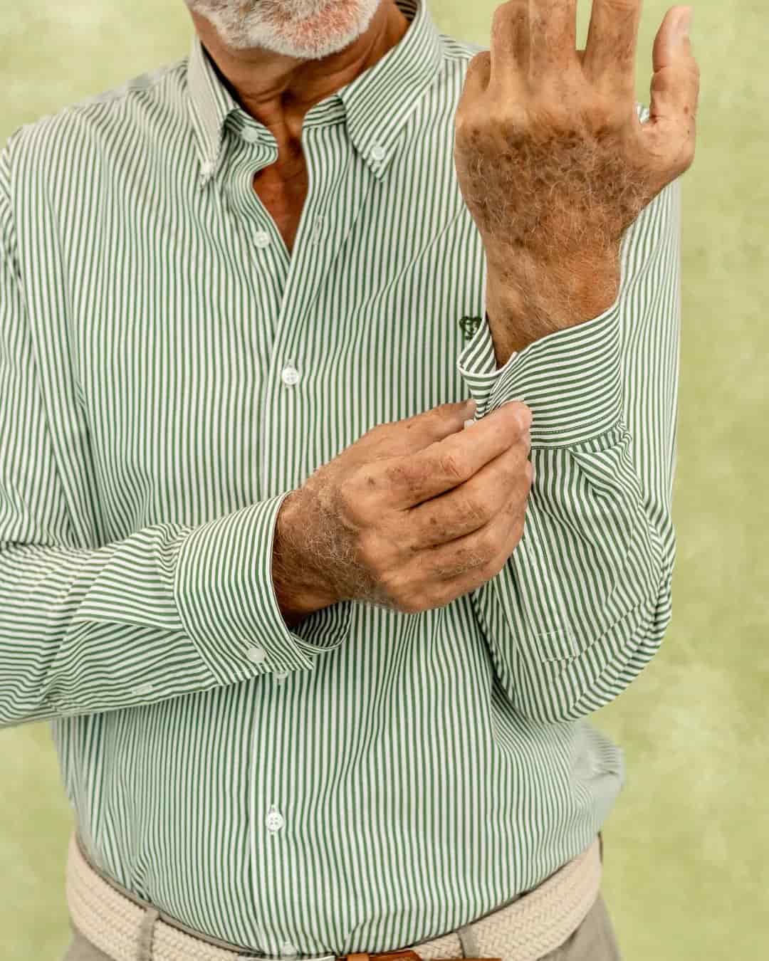 Camisa Antimanchas Popelina Rayas Verde Oscuro Logo Combinado - miniatura 6