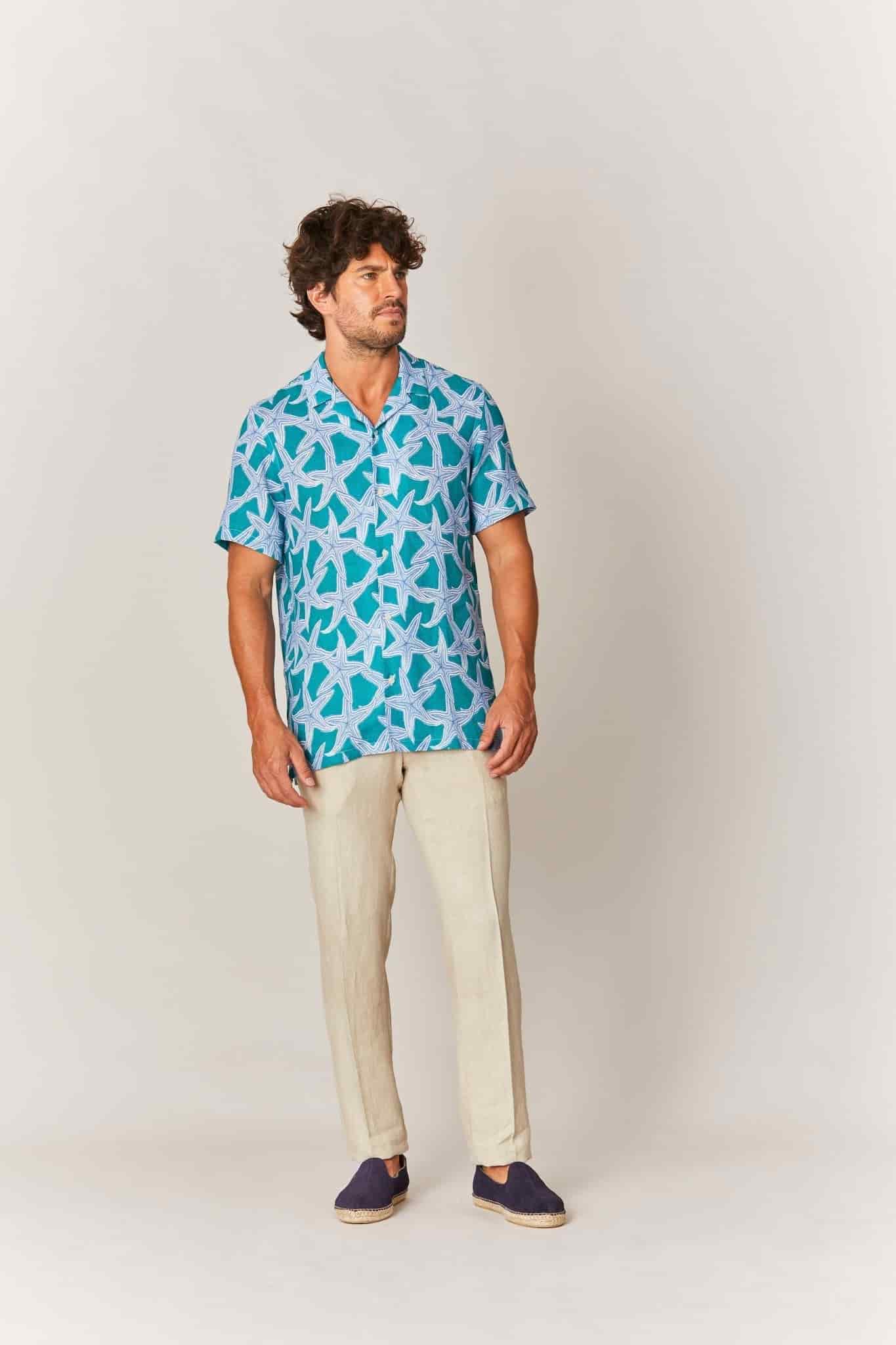 Men's linen shirt green intaglio - miniatura 2