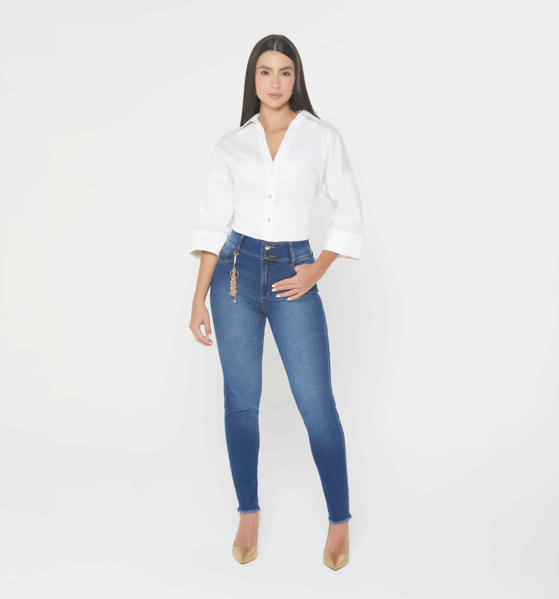 Jean  skinny tiro medio con borla - miniatura 1