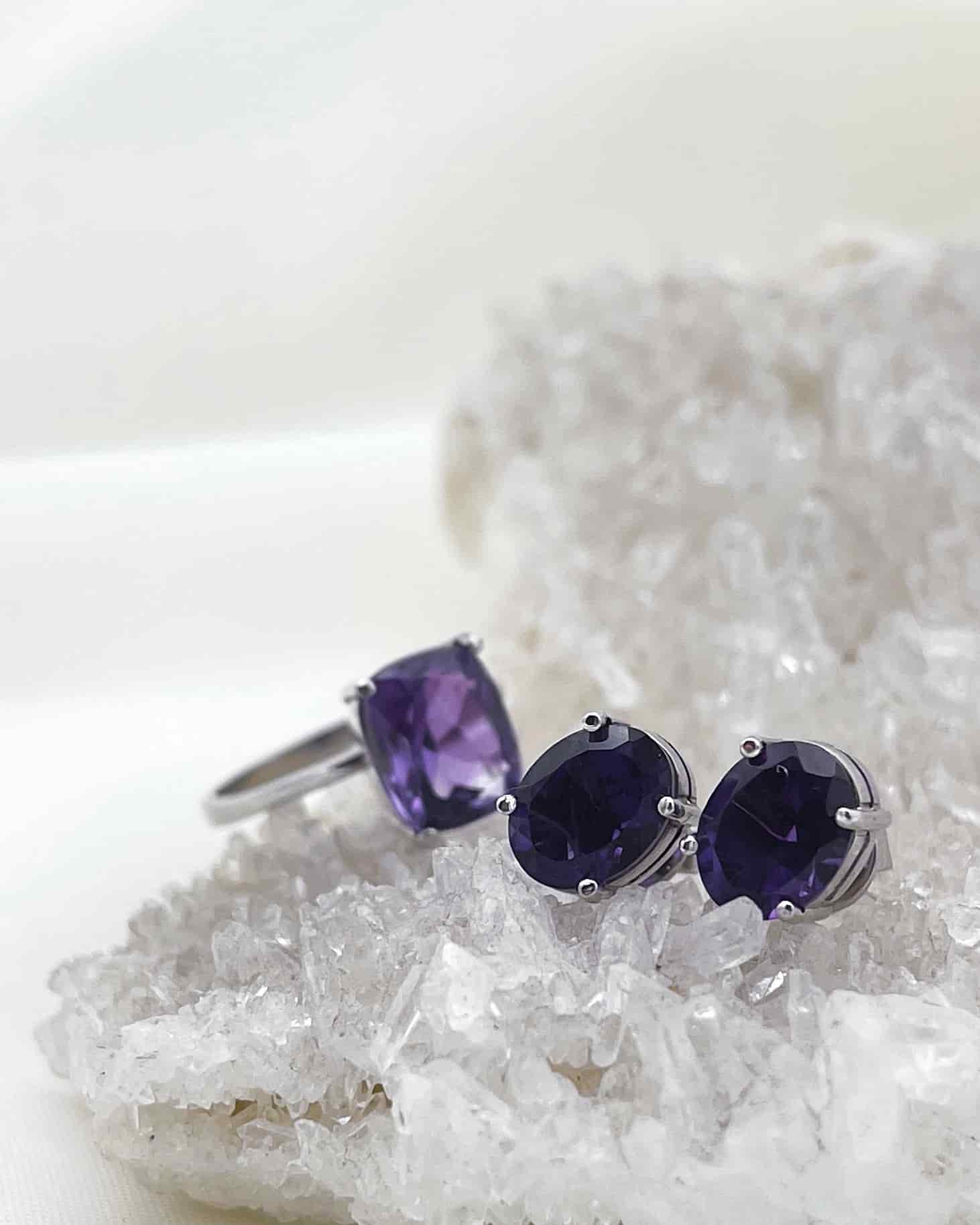 Aretes Amatista Oro Blanco 18k - miniatura 3