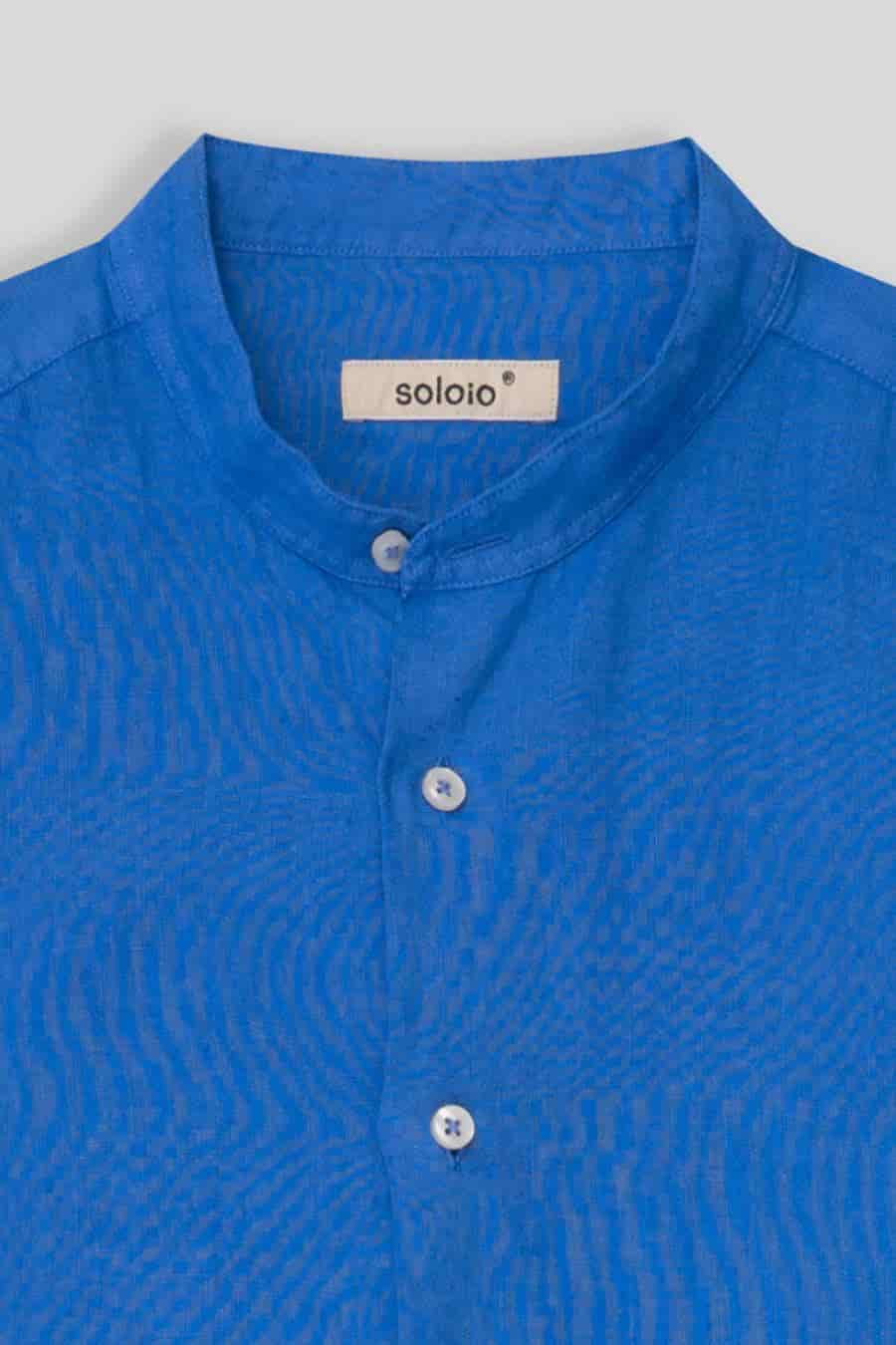 men’s linen shirt mao blue intense basic - miniatura 4