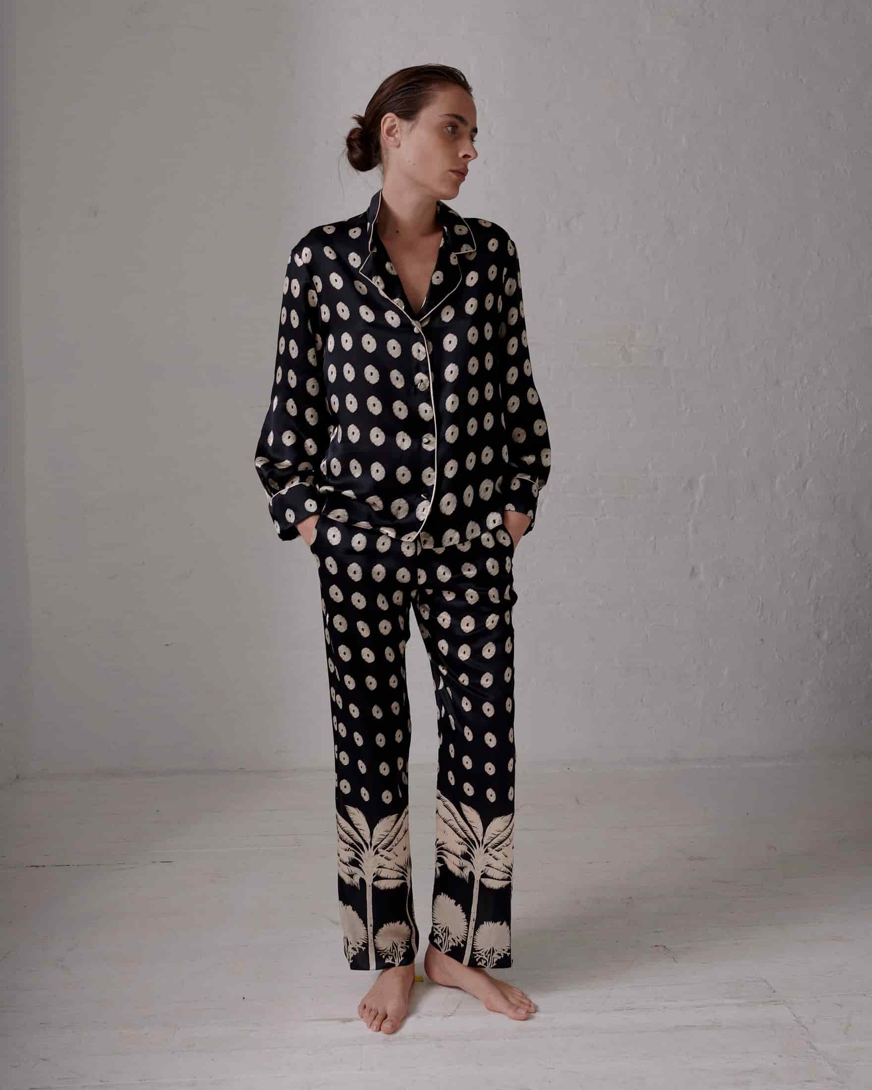Noches de Luna Satin Silk Blouse / Black Mini Palms Cream - miniatura 2