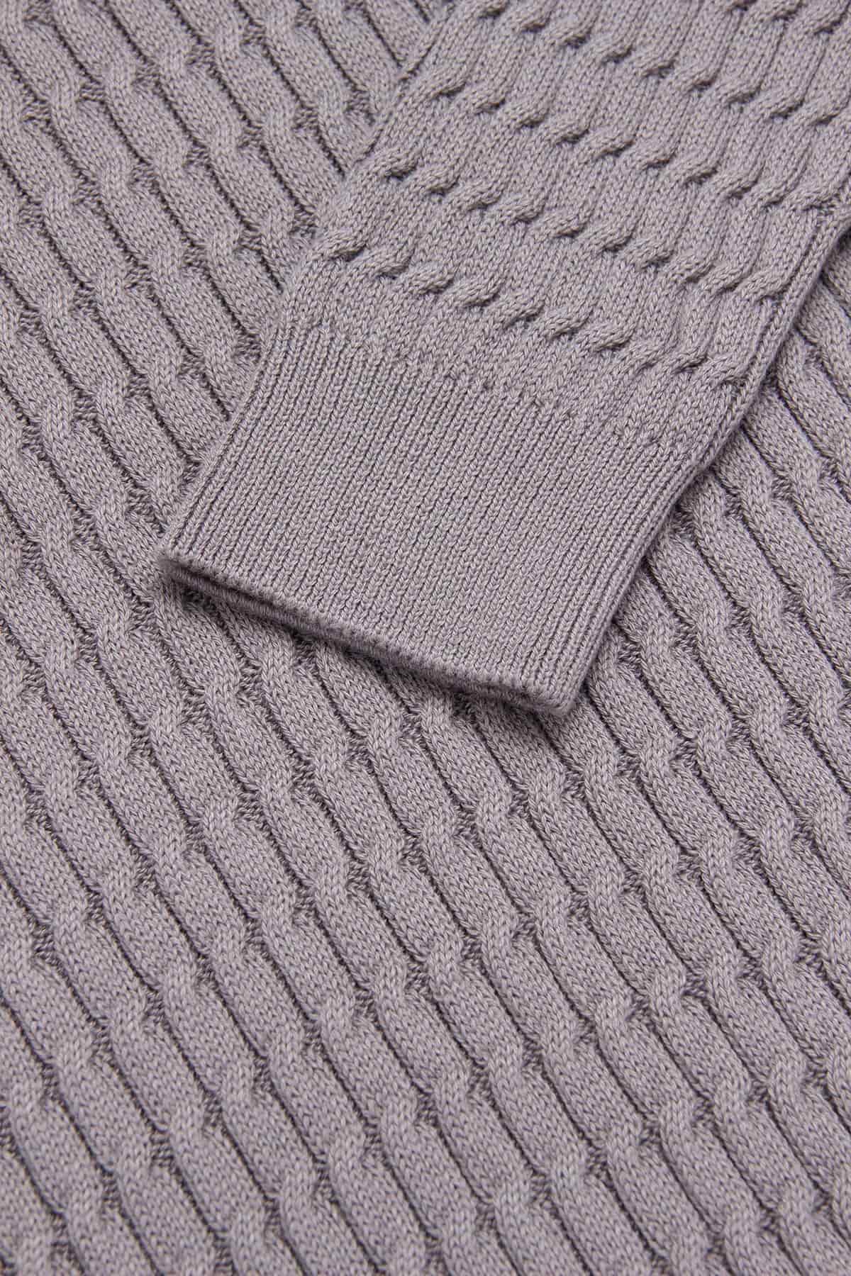 Saco Trenzado Half Zip Algodón Gris Oscuro - miniatura 3