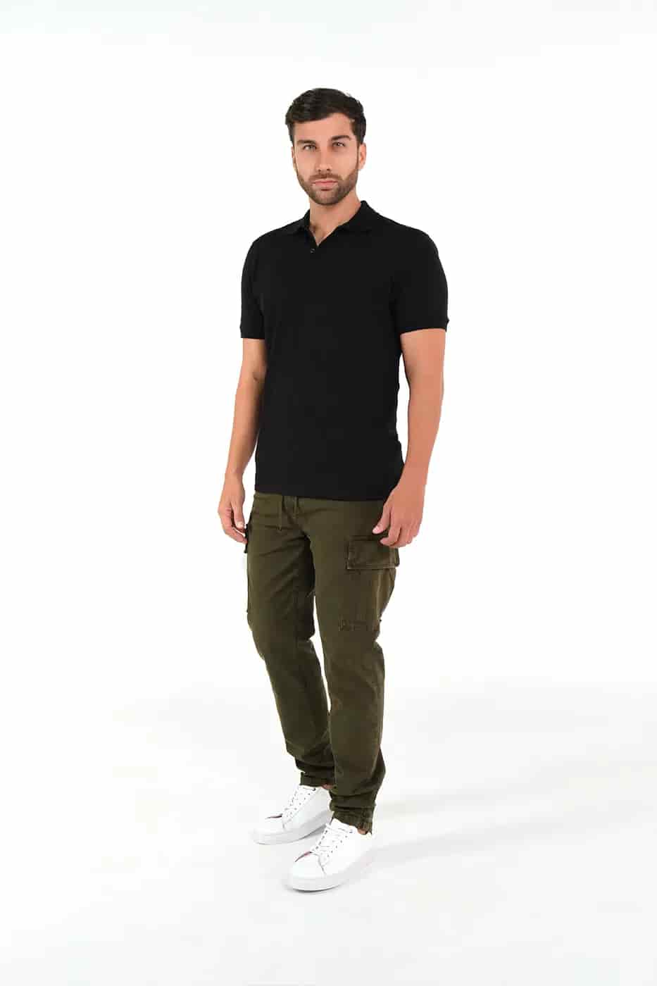 Pantalón Cargo Slim Fit Mezcla Algodón Verde Militar - miniatura 1
