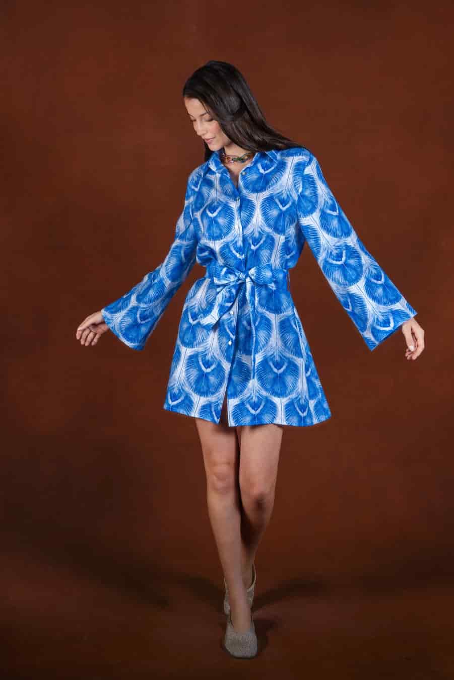Women's Aridis linen shirt dress blue - miniatura 1