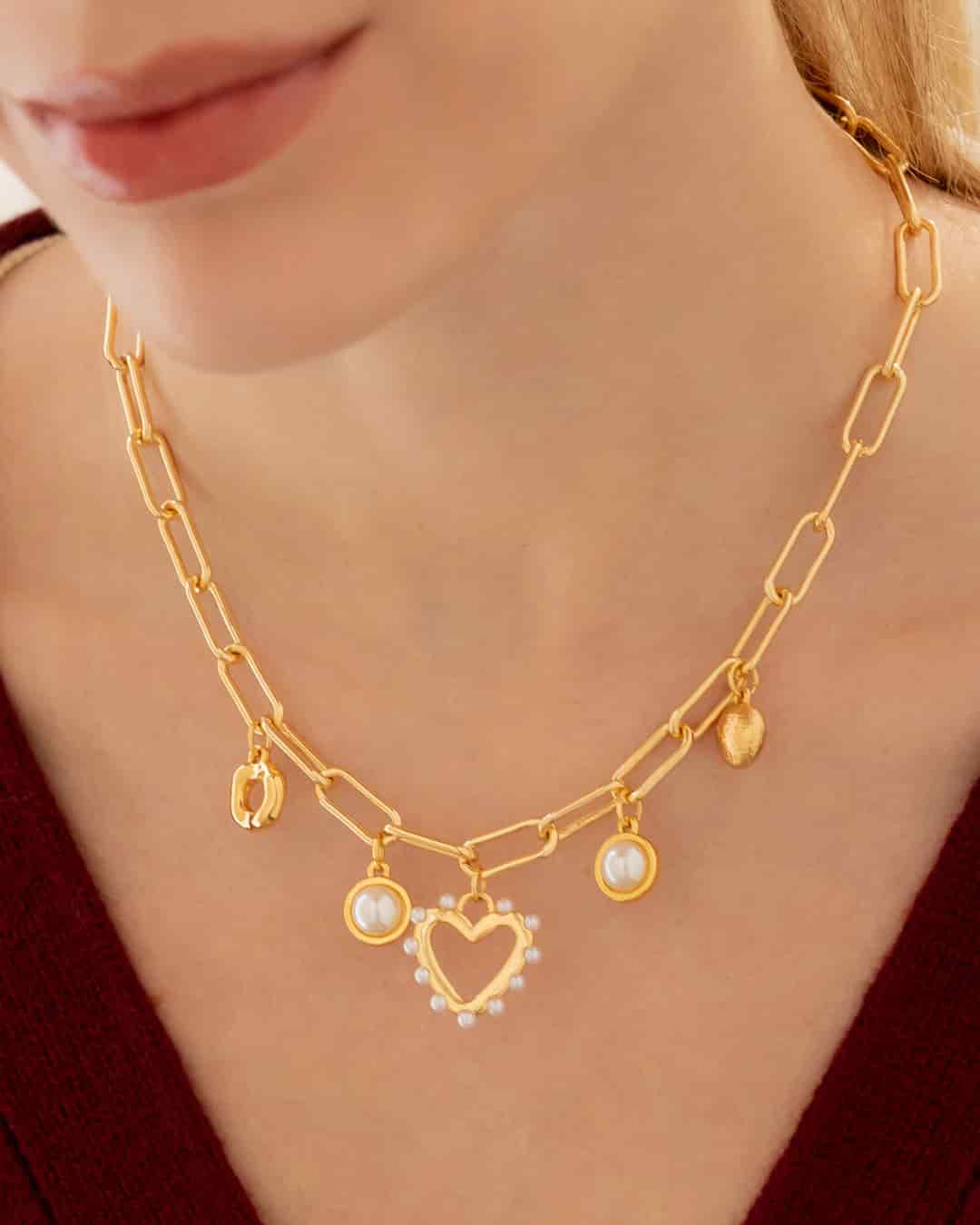 Collar Multicharms Corazón Perla + Aretes - miniatura 1