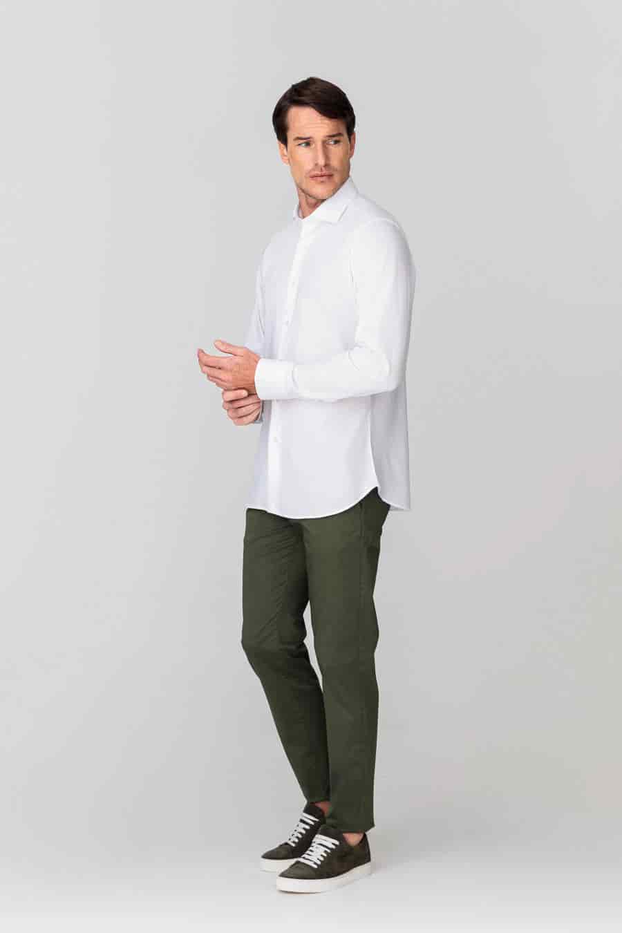 Men's cotton shirt white jersey - miniatura 2