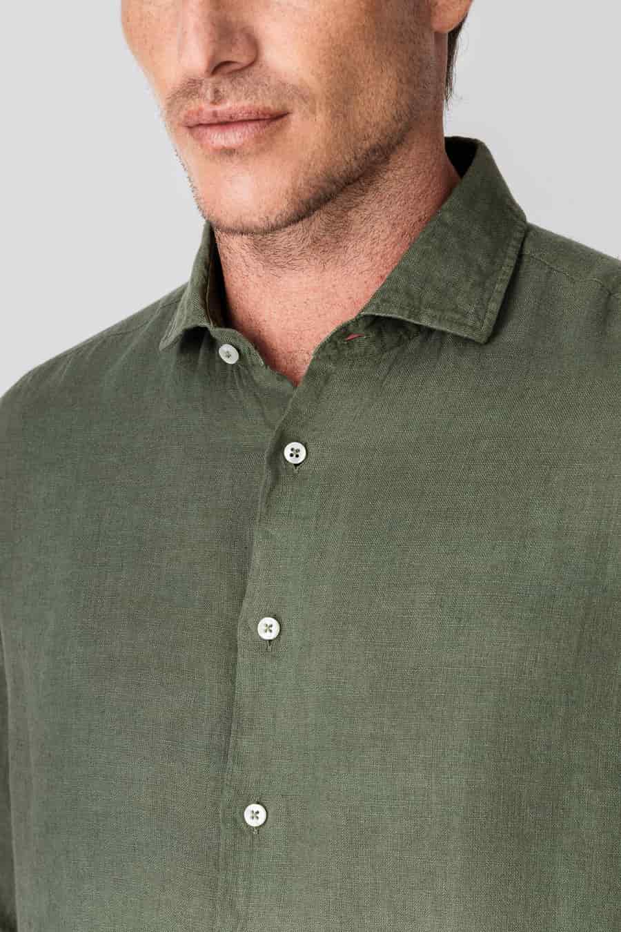 Men's linen shirt military green - miniatura 5