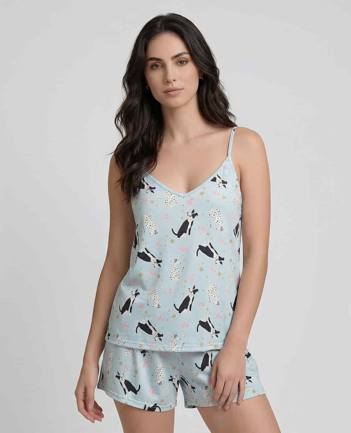 Pijama de Short | Blusa escote en V | Tiras ajustables - miniatura 1