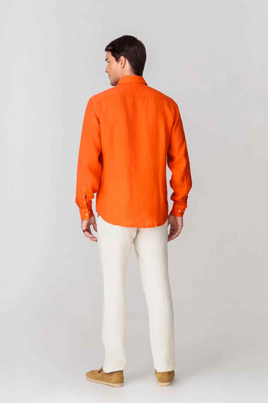 Men's linen shirt orange - miniatura 4