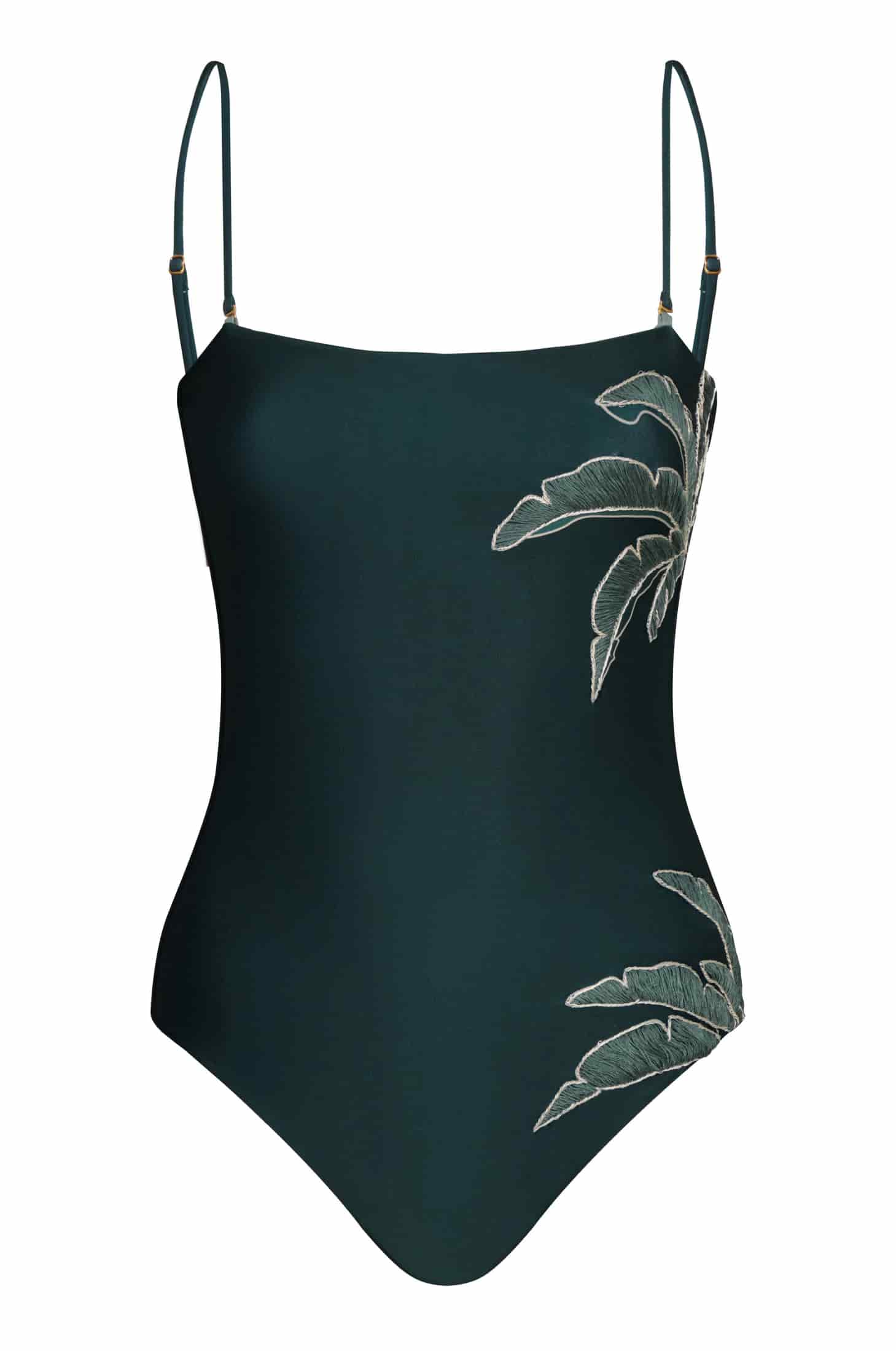 Esteros Hand Embroidered One Piece / Aquamarine Palms - Metallic Mint - miniatura 1